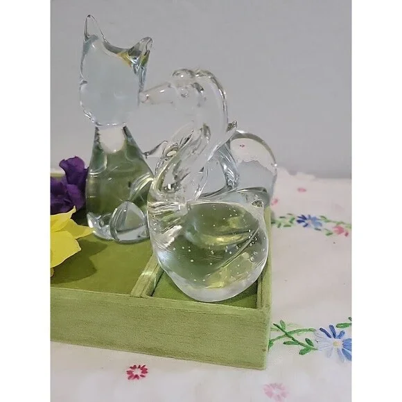 Vintage Clear Glass Animal Figures Paperweight Lot Of 6 MCM Mid Century Retro